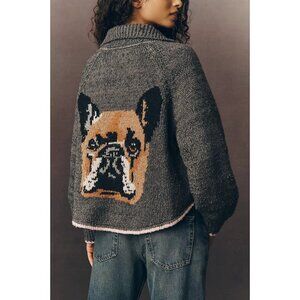 Anthropologie  Jesse Dog Icon Cardigan French Bulldog Sweater Medium NWT